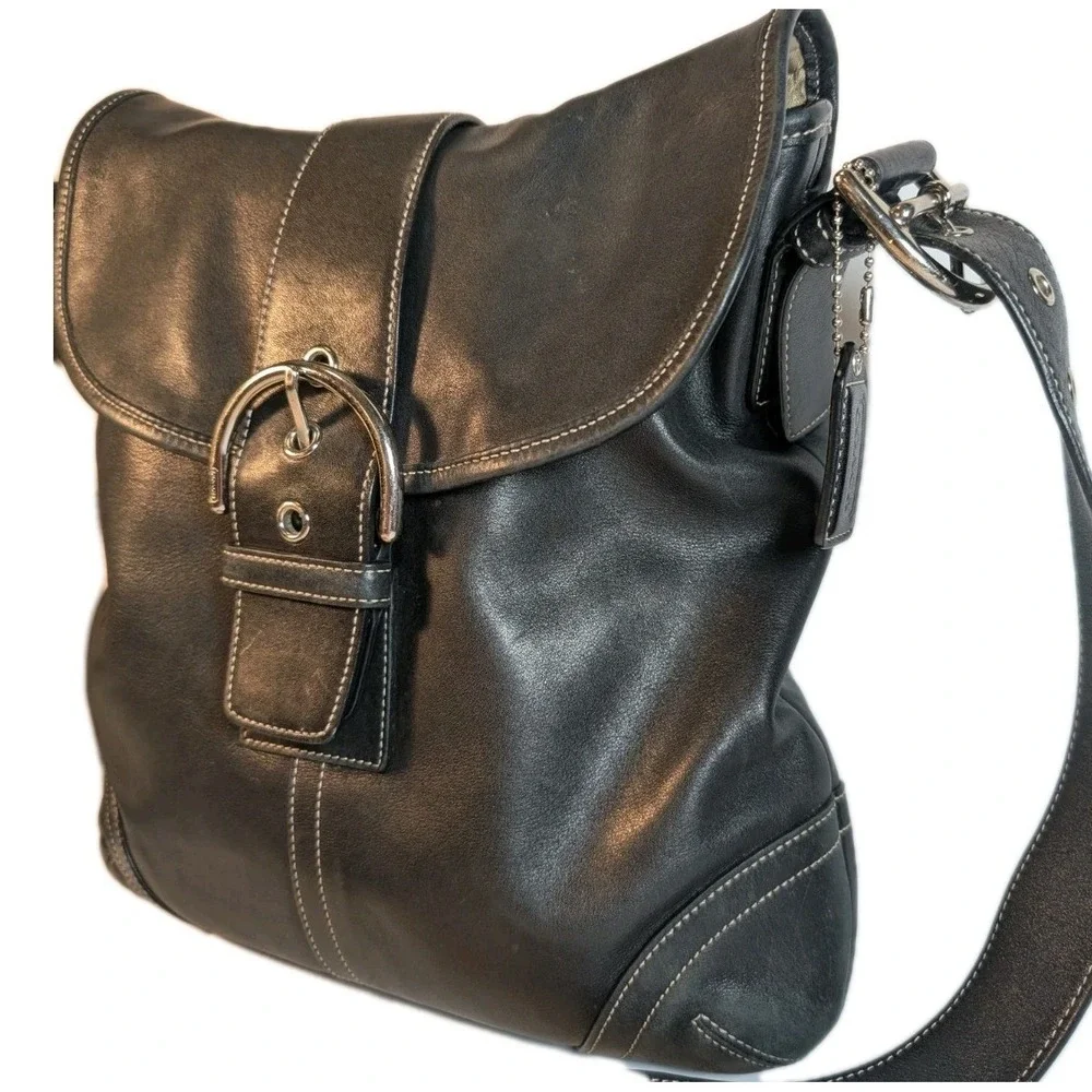 VTG COACH Soho Black Leather Shoulder Bag Crossbody Purse Buckle Adjust Strap